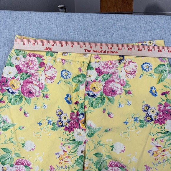 Vintage Lauren Ralph Lauren Yellow Floral Flat Front Pockets Belt Loops Crop 12 - Picture 3 of 9